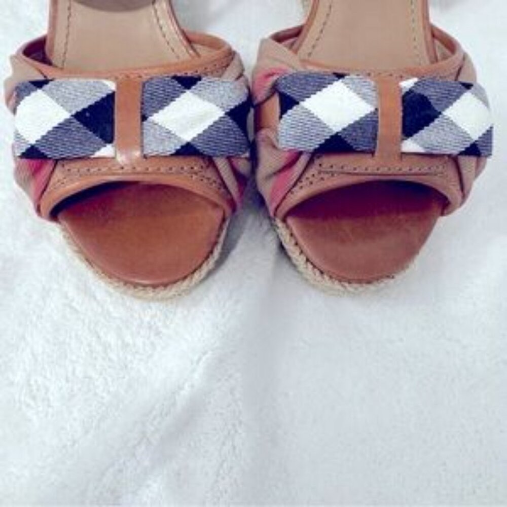NWOT | AUTHENTIC Burberry Nova Check Leather Wedge Sandals | Ankle Strap | EU 39 - Picture 12 of 14